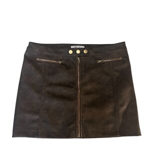 Edit by Nine faux brown leather Mini Skirt woman size medium Y2K Preppy gold zip